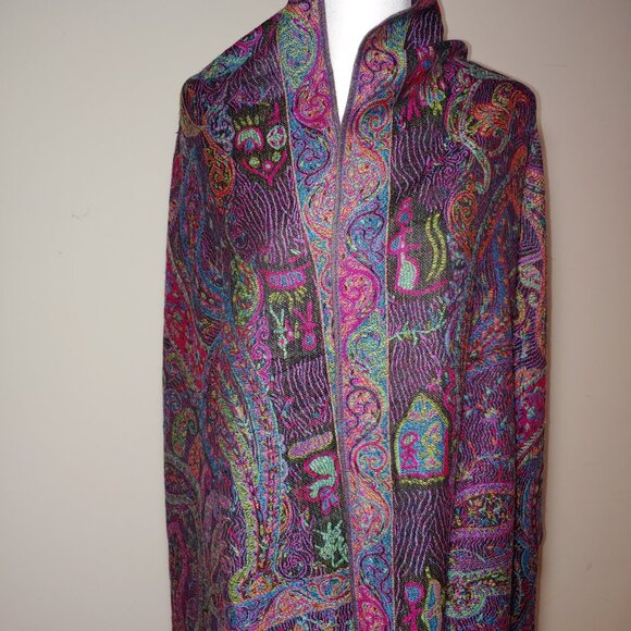 Chico's Multicolored Paisley Fringed Scarf Wrap OS Purple - Picture 5 of 8